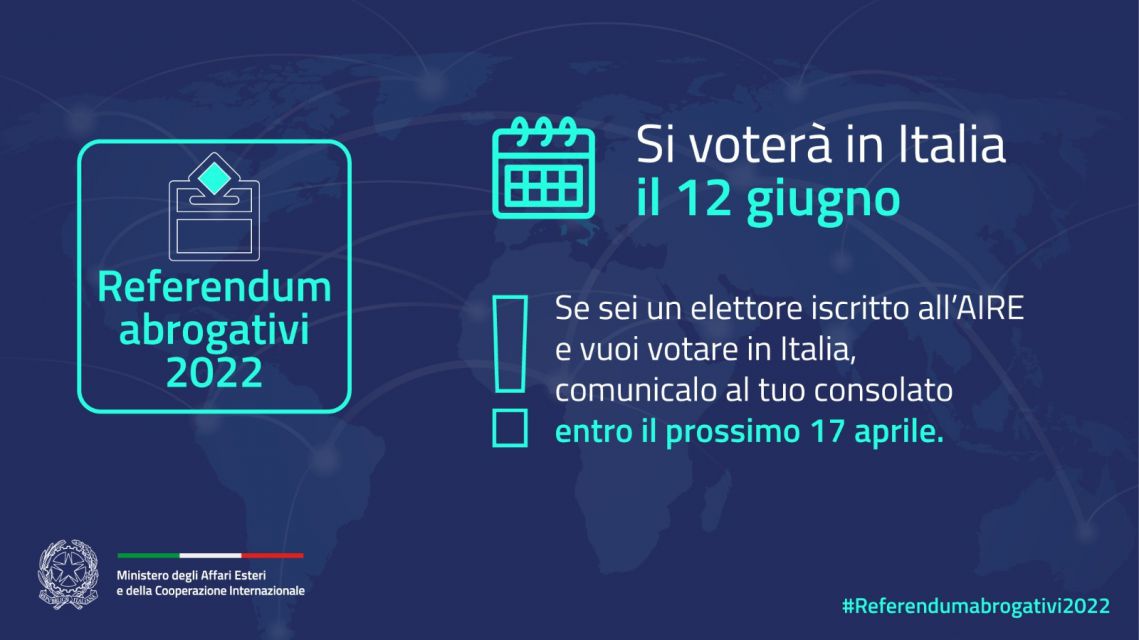 REFERENDUM 2022 - SI VOTERA' IN ITALIA IL 12 GIUGNO